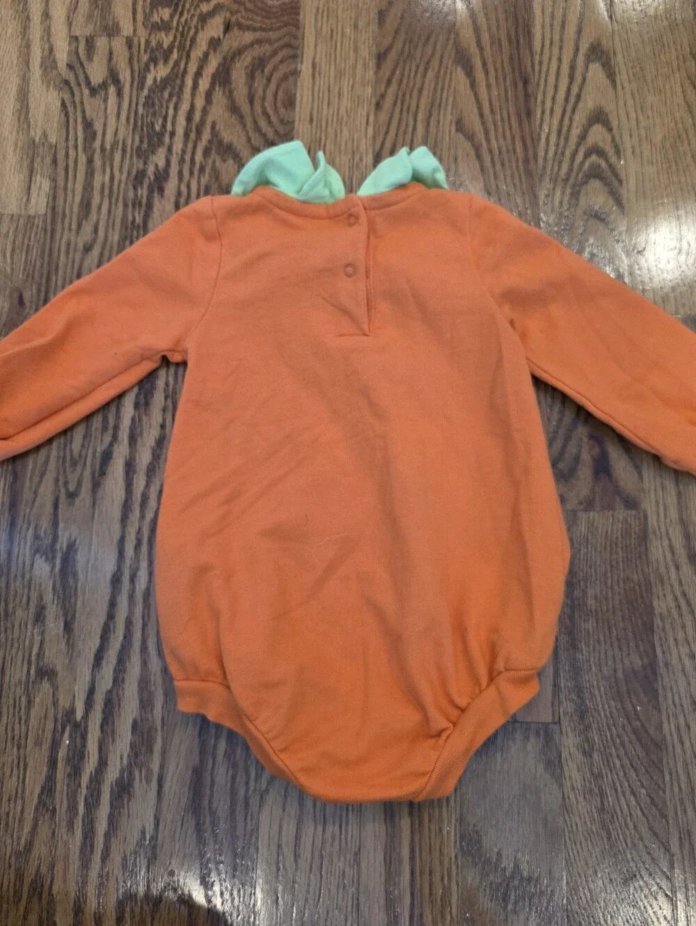 Cat & Jack Orange Pumpkin Face One-Piece Bodysuit with Green Collar